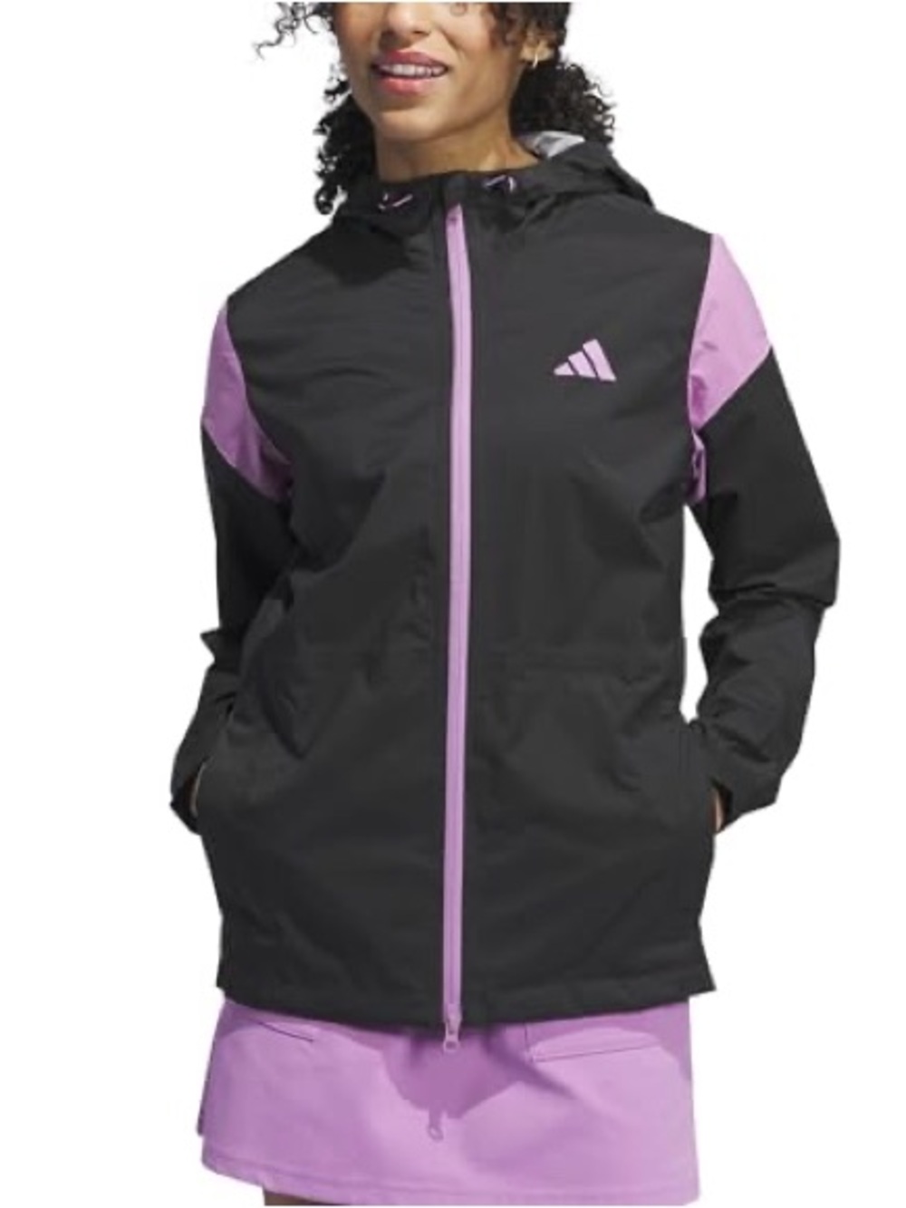Adidas Women's Ultimate365 RAIN.RDY Golf Jacket in Black and Purple
